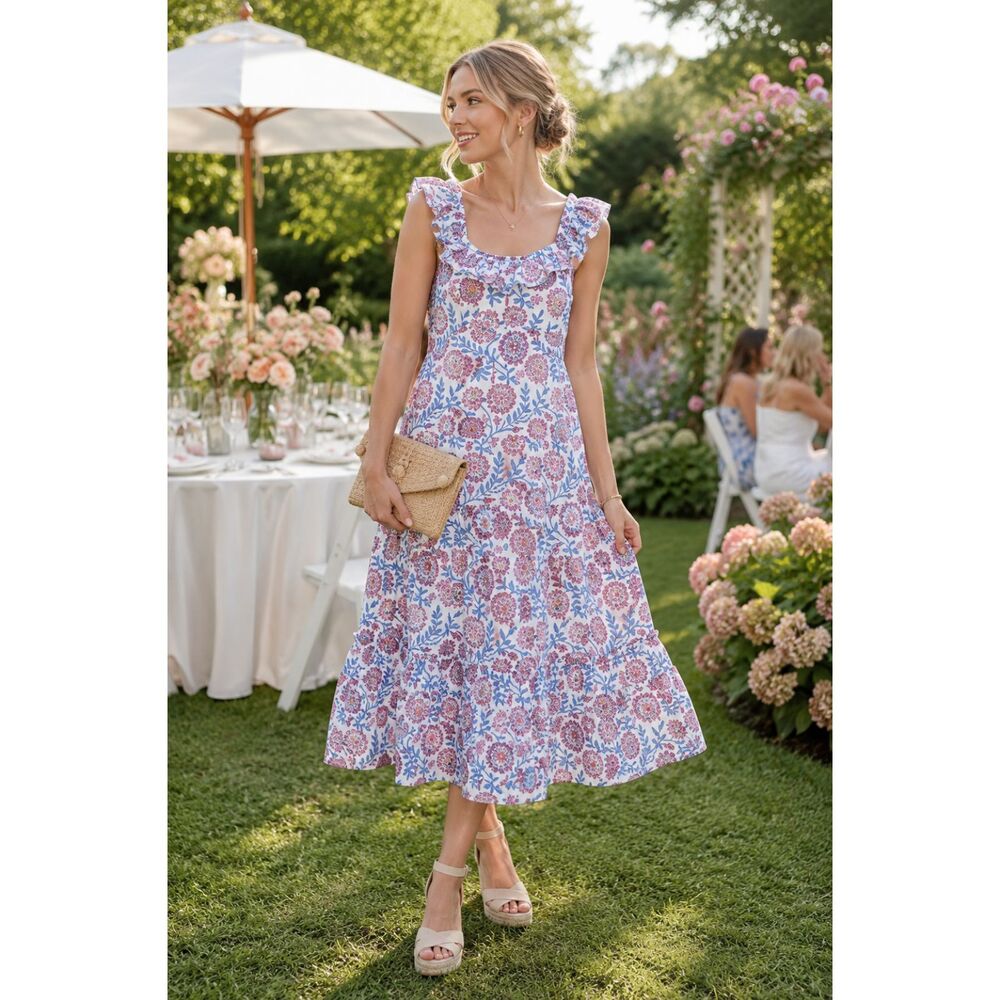 NWT J. Crew Tiered Ruffles Neck Midi Neck in Floral Vine M